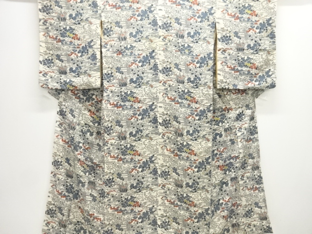 アンティーク　錦紗流水に草花模様着物